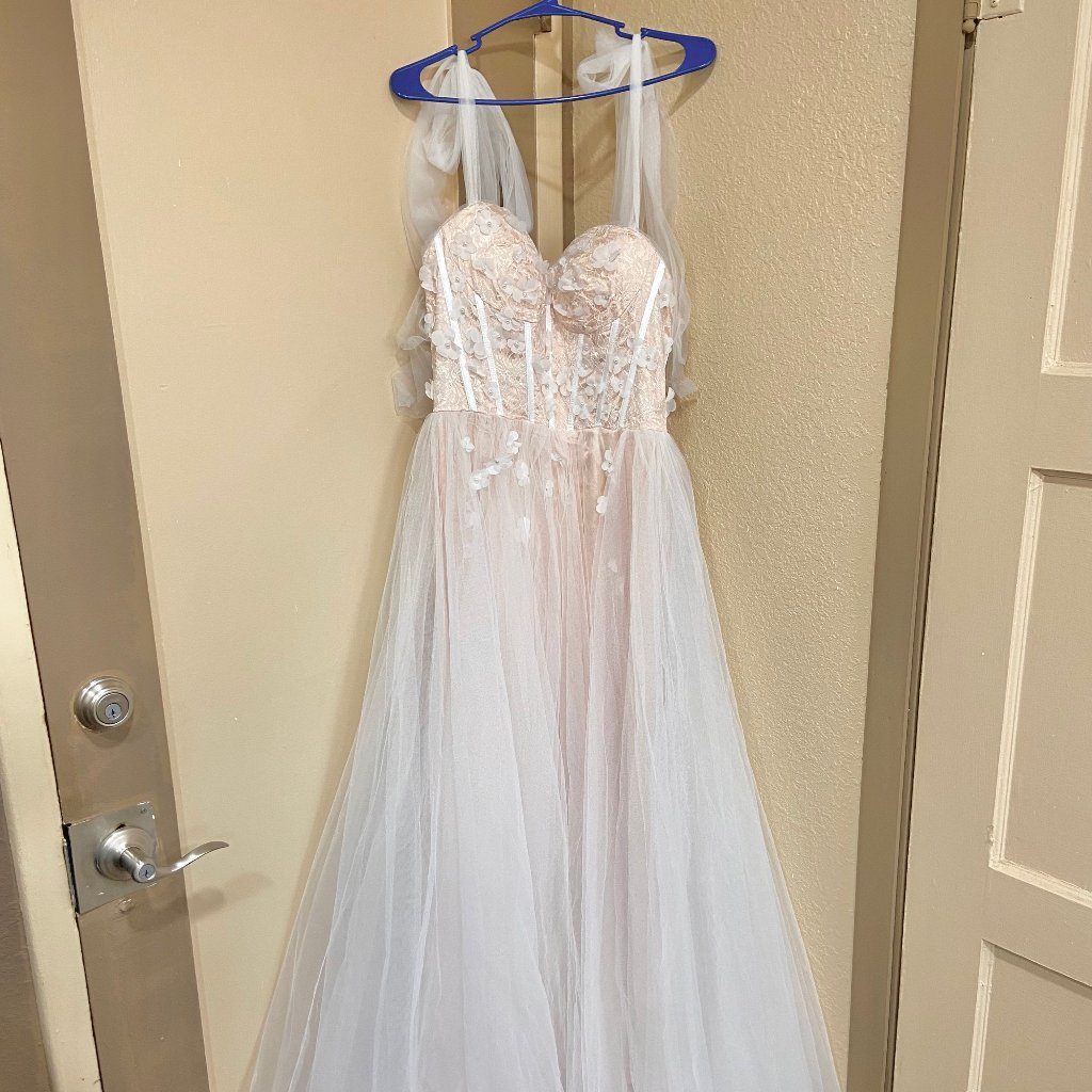 White & Cream Lace Corset Top A-Line Body Dress With Flower And Pearl Details